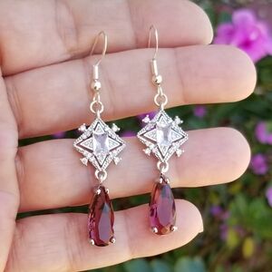 Sterling Silver Rhodolite Earrings, Rhodolite Garnet Earrings, Art Deco Earrings